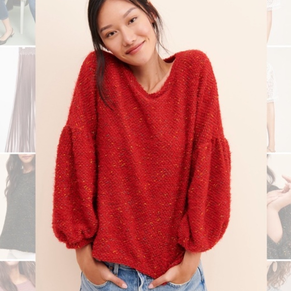 Blue Tassel Balloon Sleeve Sweater